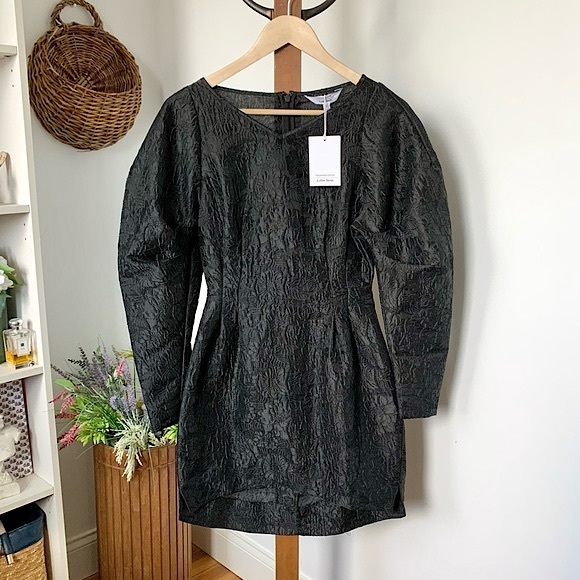 NWT & Other Stories Textured Puff Sleeve Black Dress sz 0 XS - Picture 3 of 15